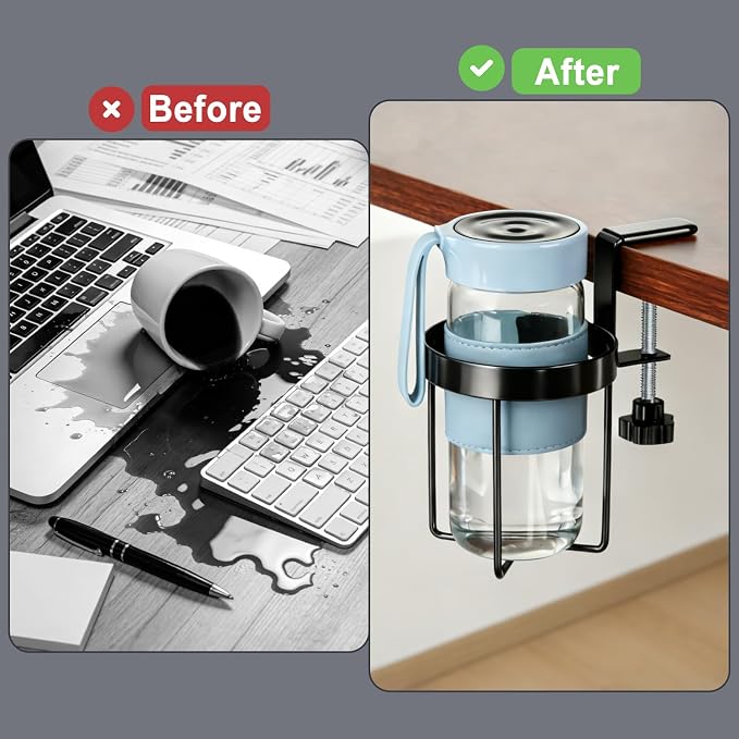 MYITYARD Desk Cup Holder Clamp, Anti-Spill Clip On Table Cup Holder, Rotatable - Image 4