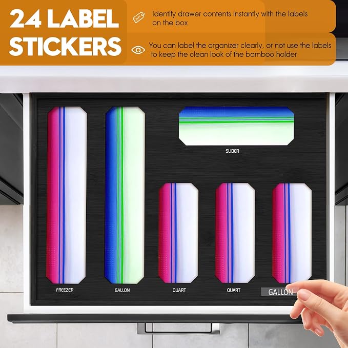 6 in 1 Bamboo Ziploc Bag Storage Organizer, Snack & Freezer Bags, Wall - Image 5