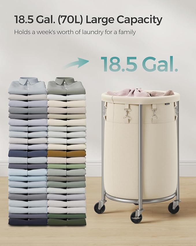 SONGMICS Laundry Basket, Rolling Steel Frame - Image 3
