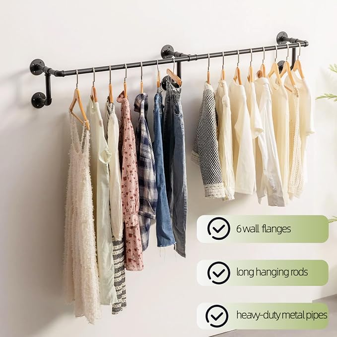 Wall Clothes Rack, Industrial Pipe Clothing Rack - Image 3
