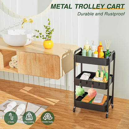 LEHOM 3 Tier Rolling Utility Cart, Metal Trolley Cart - Image 2