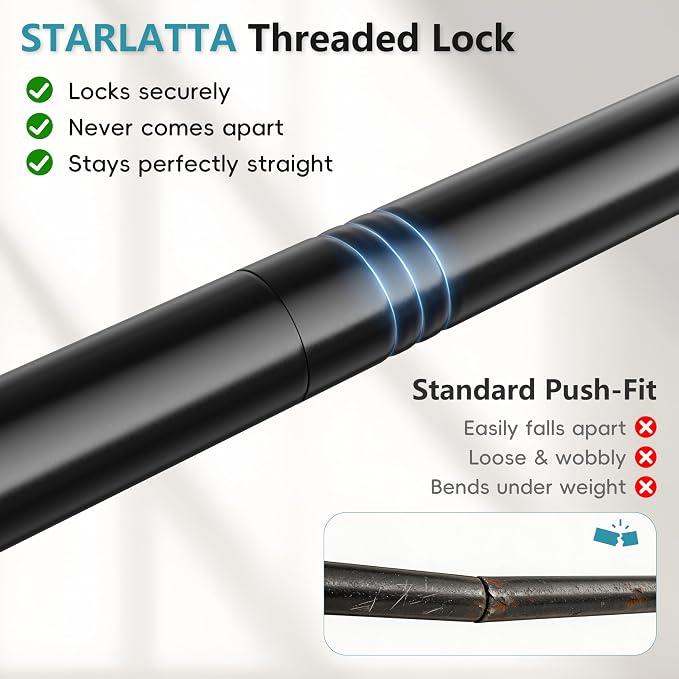 STARLATTA Heavy Duty Black Closet Rod: 17-69 Inch Stepless Adjustable Clothes - Image 2