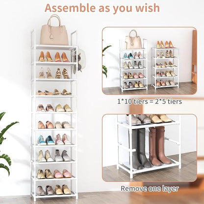 LANTEFUL 10 Tiers Tall Shoe Rack 20-25 Pairs Boots Organizer Storage Sturdy - Image 5