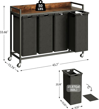 Laundry Hamper with Shelf, Laundry Basket 4 Section, Laundry Sorter with - Image 4