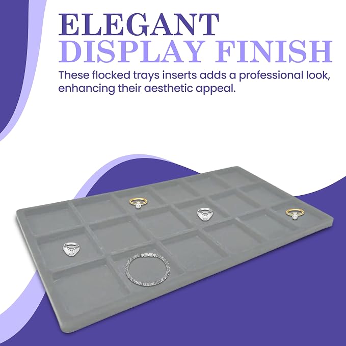 Novel Box 5 Pack 18-Slot Gray Liner Jewelry Storage Tray Inserts 14.75x8.25x1 - Image 5