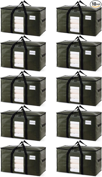 TAILI 10 Pack Green Extra Large Storage Bags, Heavy Duty Totes by TAILI