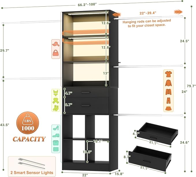 Besiost Closet System, 4-8 FT Closet Organizer System - Image 2