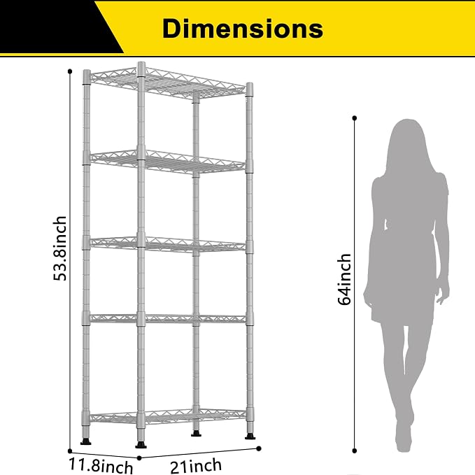 GIOTORENT 5-Wire Garage Shelving Storage Shelves, Kitchen Storage Adjustable - Image 2