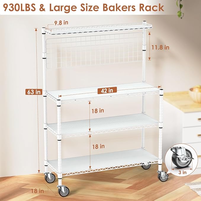 Leteuke Bakers Rack with Storage & Wheels, 42 Inch Microwave Stand Kitchen - Image 2
