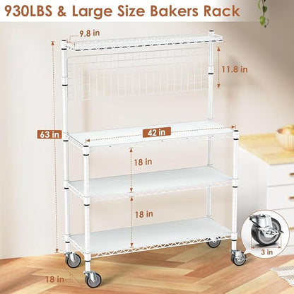 Leteuke Bakers Rack with Storage & Wheels, 42 Inch Microwave Stand Kitchen - Image 2