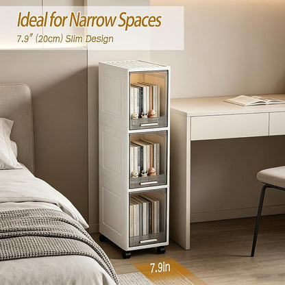 3 Drawer Slim Storage Organizer, Narrow Plastic Storage Drawer Cart - Image 3