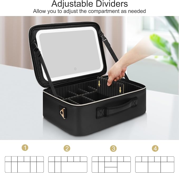 Relavel Makeup Bag with LED Mirror, Large Capacity Travel Cosmetic Organizer - Image 3
