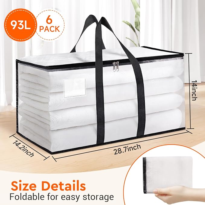 BlissTotes 6-Pack Heavy Duty Extra Large Clear Moving Bags - Image 2