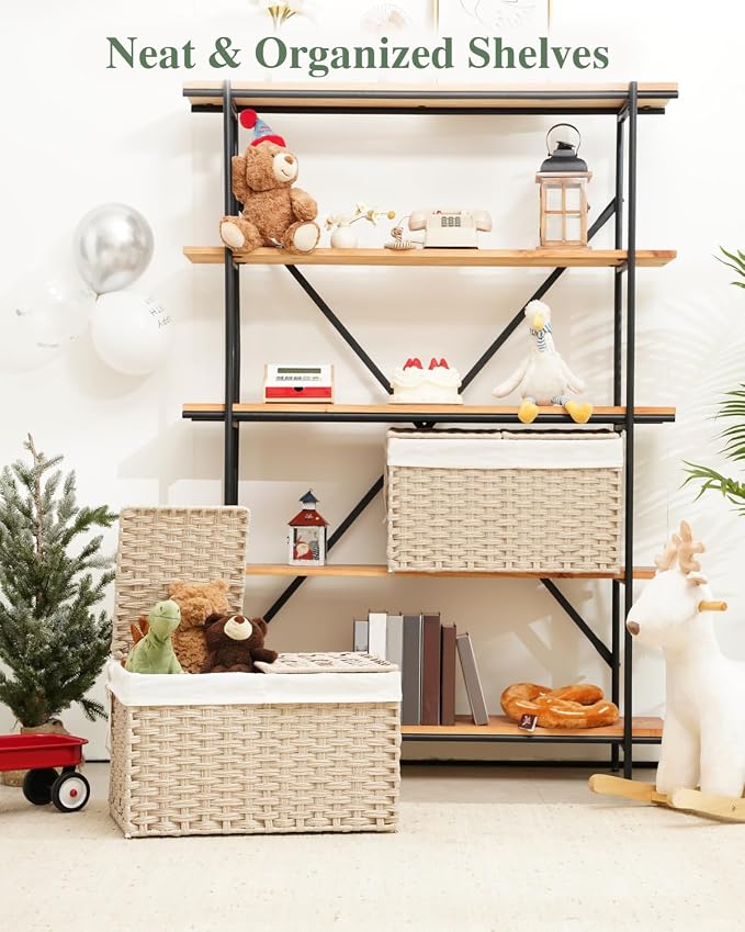SETVSON Storage Basket with Lid, PE Rattan Storage Bin Light Khaki | Decorative - Image 5