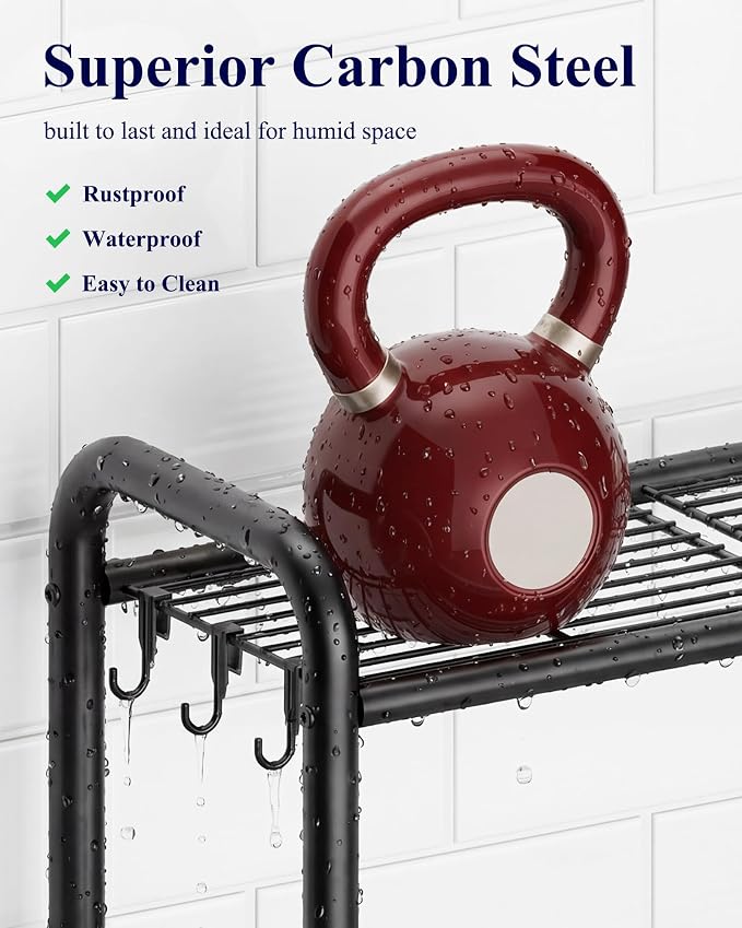 Kitsure Over Toilet Storage Rack, 63.2" H Space-Saving, Holder & Hooks | - Image 5