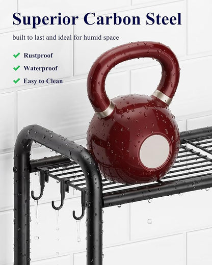 Kitsure Over Toilet Storage Rack, 63.2" H Space-Saving, Holder & Hooks | - Image 5