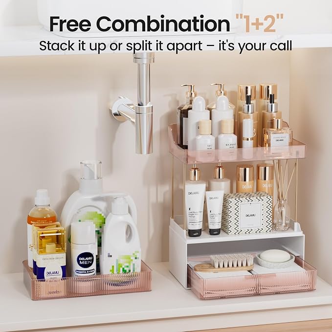 Delamu Bathroom Organizers and Storage, 2 Tier 2 Drawer Makeup Organizer - Image 5