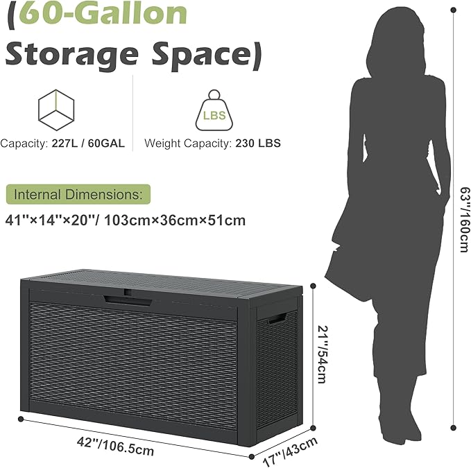 60 Gallon Outdoor Storage Deck Box Waterproof, Large Resin Storage Container - Image 7