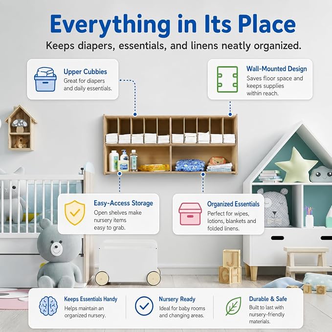Diaper Storage Organizer, 100% Birch Plywood Wall Mount Diaper Caddy - Image 2