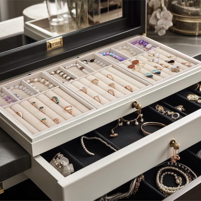 Highergo 8 Pcs Velvet Jewelry Trays Stackable Drawers Organizer Ring Earring - Image 5