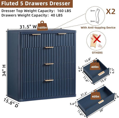 LEYAOYAO Fluted 5 Drawers Dresser - Image 2