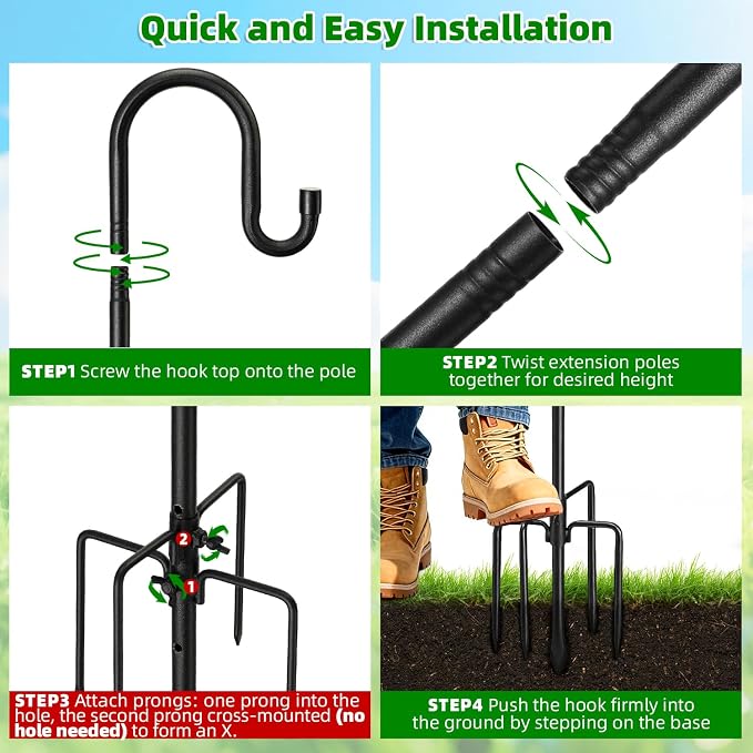94" Heavy Duty Shepherds Hooks for Outdoor, Bird Feeder Pole - Image 4