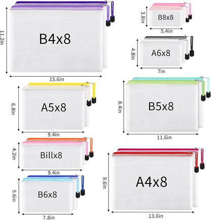 EOOUT 64pcs Mesh Zipper Pouch Bags, 8 Sizes Plastic Bags, 15 Colors | - Image 3