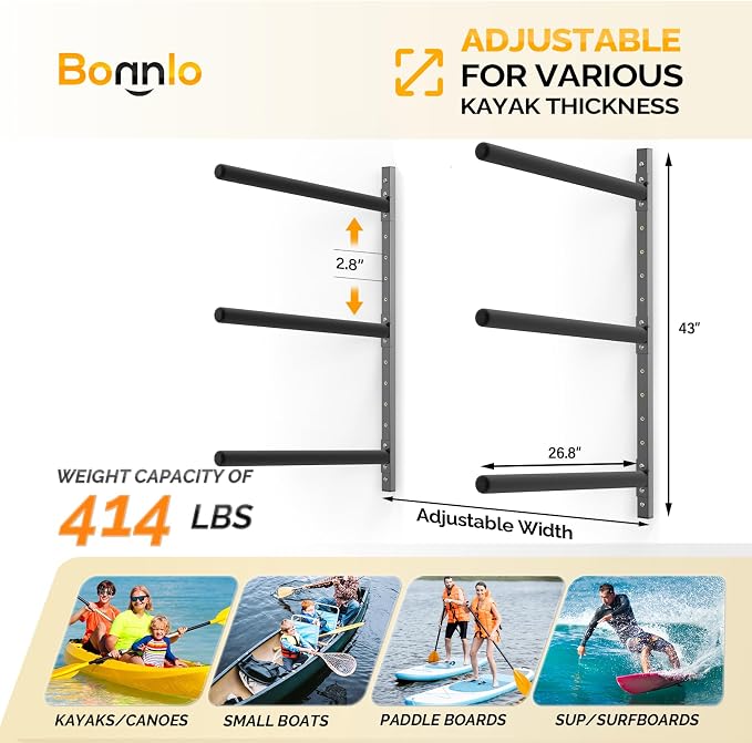 Bonnlo Kayak Storage Rack, Adjustable Heavy Duty Kayak Rack - Image 4
