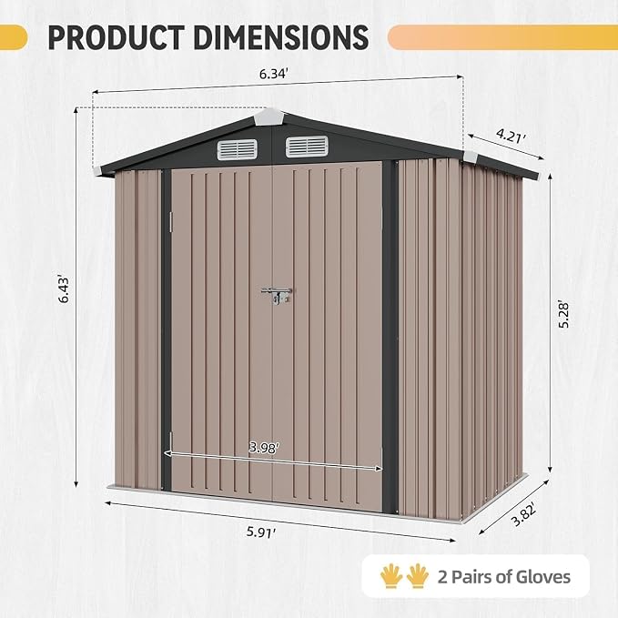 Aoxun 6x4ft Shed with Floor Heavy-Duty Galvanized Steel Outdoor Storage Shed - Image 2