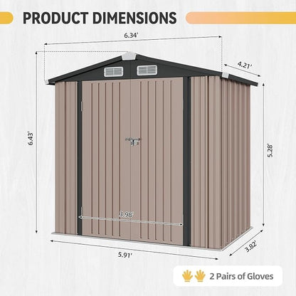 Aoxun 6x4ft Shed with Floor Heavy-Duty Galvanized Steel Outdoor Storage Shed - Image 2