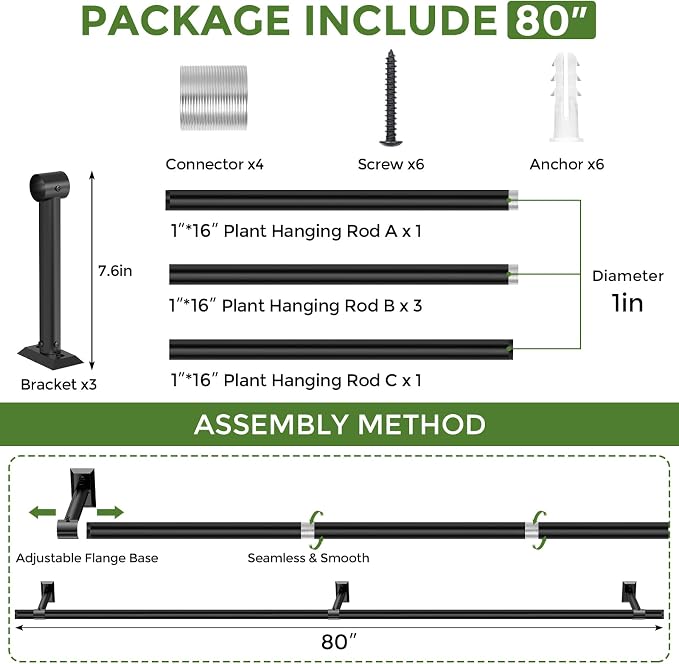 Window Plant Hanger for Indoor Plants, 80 Inch Hanging Plant Rod, 1 Inch - Image 8
