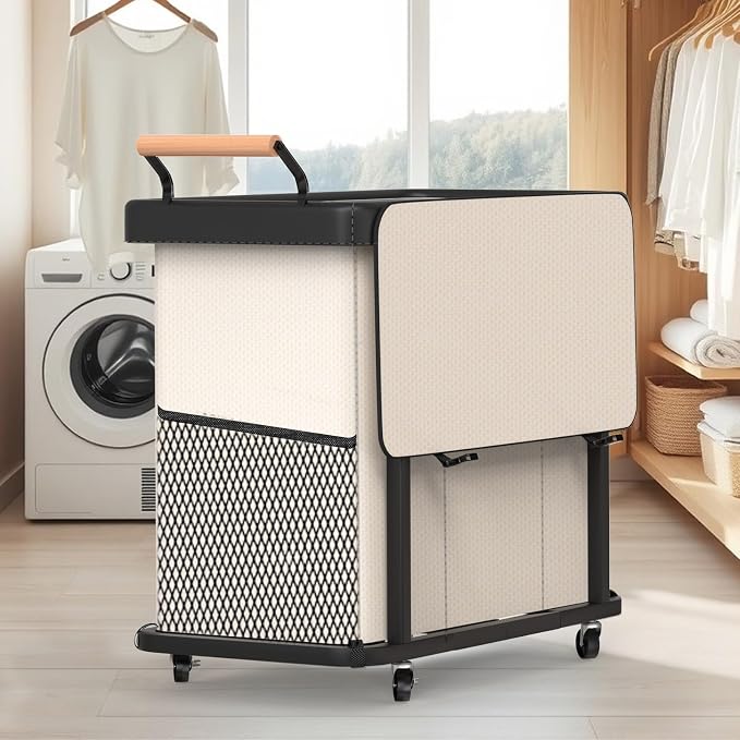 Rolling Laundry Hamper with Wheels, Laundry Hamper 3 Section with Lid, Laundry - Image 7