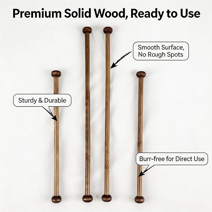 Wooden Closet & Tapestry Hanging Rod Wooden Dowels 12&9 Inch Long | Smooth - Image 3