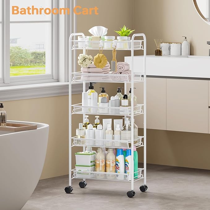 TOOLF 5-Tier Rolling Cart, Metal Utility Cart - Image 2