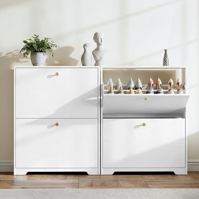 Nicetree Shoe Cabinet with 2 Flip Drawers, Modern Entryway Organizer, - Image 6