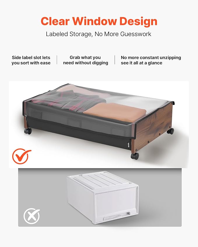 VEVOR Under Bed Storage with Wheels, 36.0 x 18.1 x 7.3 inch, Underbed - Image 5