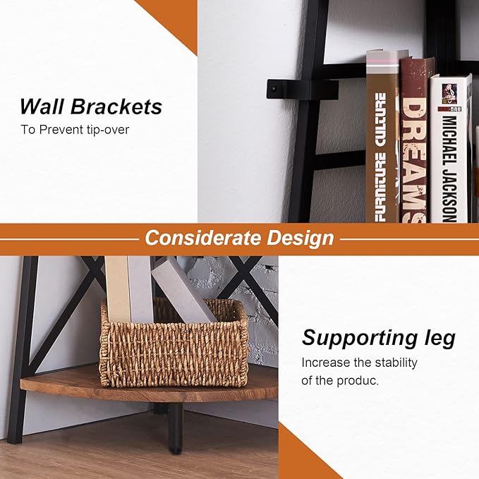HOMBAZAAR 72 Inch Tall Corner Shelf, 5 Tier Corner Ladder Bookshelf, Tall - Image 6
