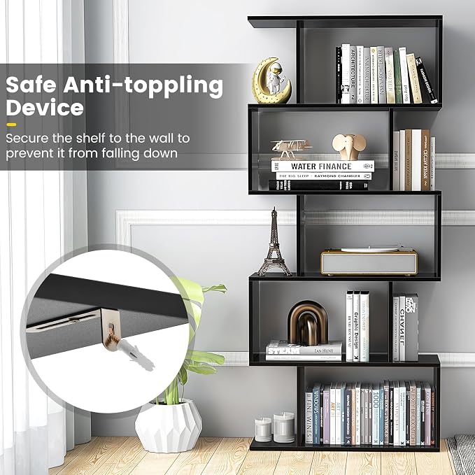 5-Tier Geometric Bookcase, 62.5” Freestanding Room Divider Bookshelf - Image 5