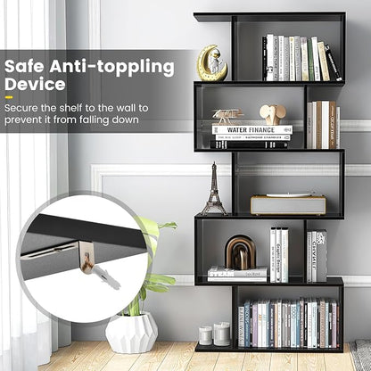 5-Tier Geometric Bookcase, 62.5” Freestanding Room Divider Bookshelf - Image 5