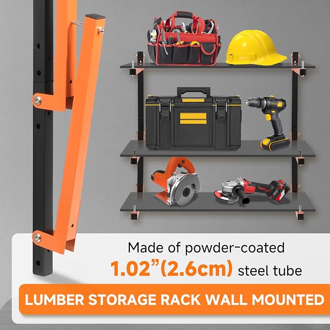 6 Pack Lumber Rack Wall Mount, Heavy Duty Wood Storage Racks, 9-Level System - Image 6