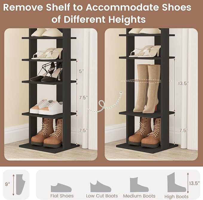Tangkula 8-Tier Vertical Shoe Rack, Space-Saving Corner Shoe Organizer - Image 5