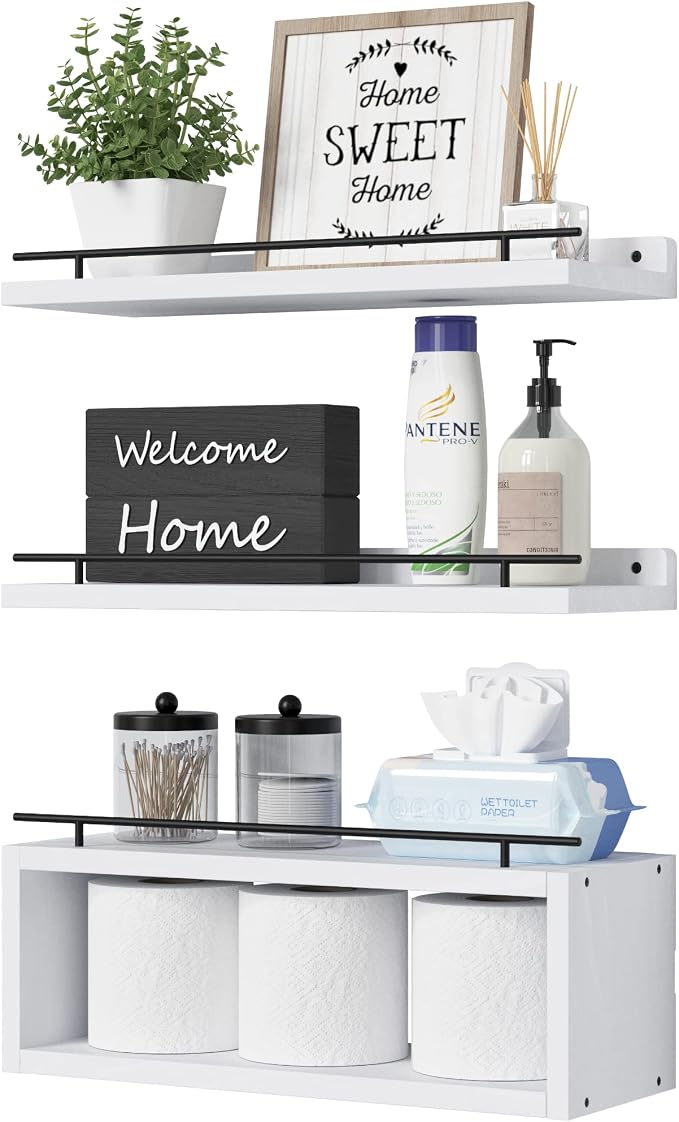 Floating Shelves for Wall with Cube Shelf, Wall Shelves with Metal Rail for by WOPITUESOfficial