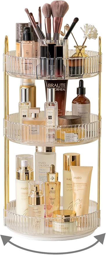 360 Rotating Makeup Organizer, 3 Tier Large Capacity Make Up Organizers and by Asayuee