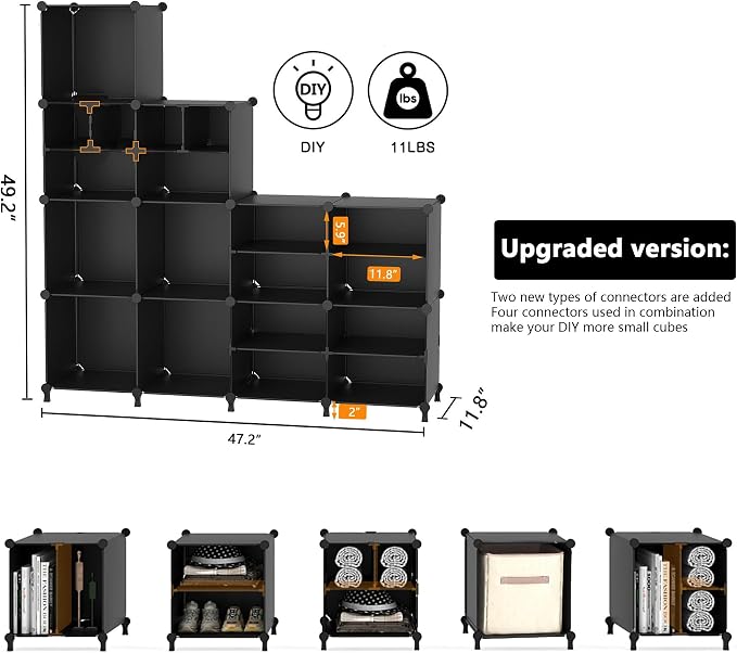 AWTATOS Cube Storage Closet Organizer Storage 12 Cube Shelves, Large and Small - Image 3
