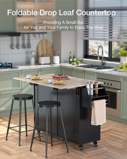 Kitchen Island with Storage, Kitchen Cart on 5 Universal Wheels, Mobile Kitchen - Image 9
