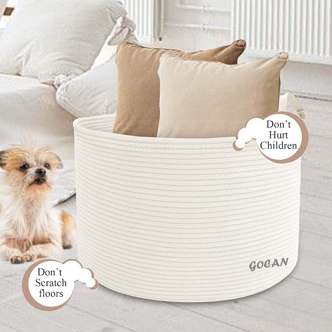 Extra Large Storage Laundry Basket 22" X 22"X 14" Cotton Rope Woven Basket - Image 2