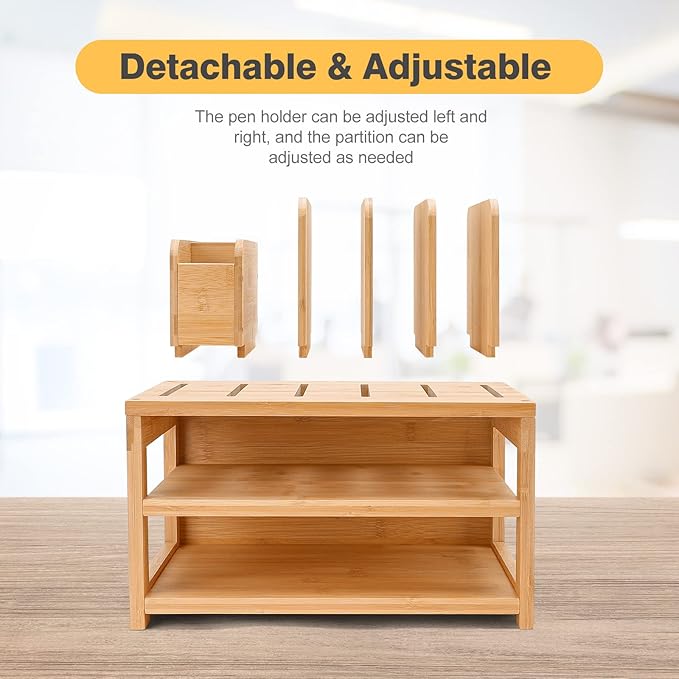 Homde Desk Organizer with File Holder: 3-Tier Bamboo Organization - Image 2
