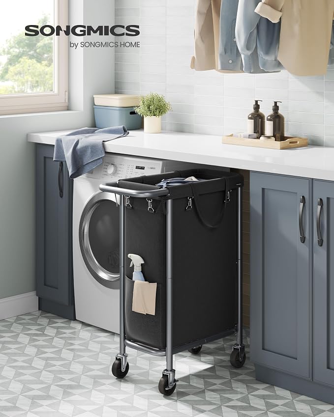 SONGMICS Laundry Basket with Wheels, Rolling Laundry Hamper, 23.8 Gallons - Image 2