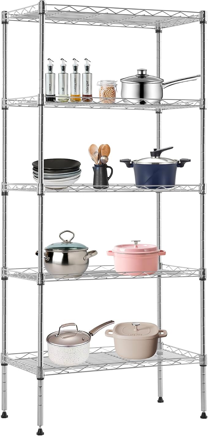 BestOffice | 5-Tier Wire Shelf | 22" x 12" x 48" | Chrome | Storage Shelves by BestOffice