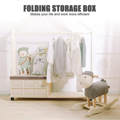 Collapsible Storage Box with lid 30L Lidded Storage Bin Crates Plastic Tote - Image 5